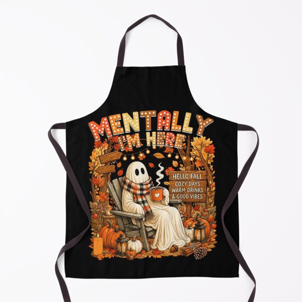 Item preview, Mentally Im Here Cozy Fall Ghost Drinking Hot Coffee Autumn Season designed and sold by NgumohaLanke.