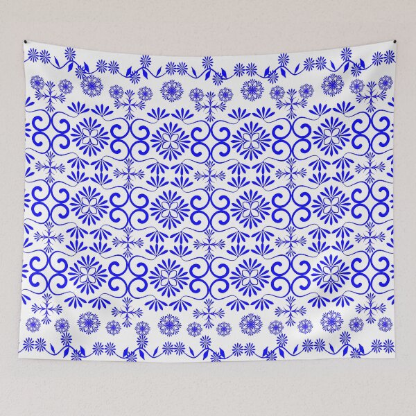 Item preview, Mediterranean Blue Floral Ornamental Seamless Pattern on White Background designed and sold by Ei-Ei.