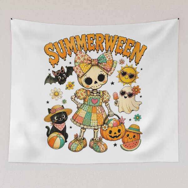 Item preview, Summerween Cute Skeleton Girl Pumpkin Summer Halloween Beach Vibes Art designed and sold by NgumohaLanke.