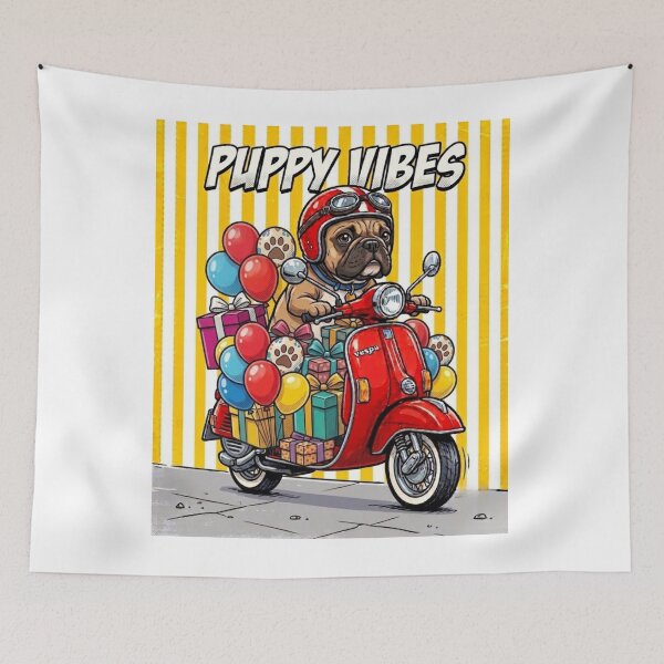 Item preview, "Vespa Vibes: A Biker Pug and Birthday Loot" designed and sold by VibranPalette.