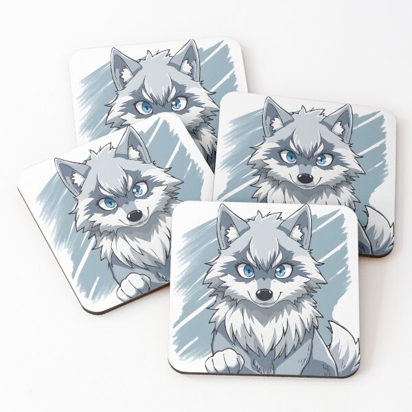 Item preview, Cute Kawaii Wolf Sticker | Adorable Silver Wolf Cub Cartoon with Blue Eyes designed and sold by dreamz-world.