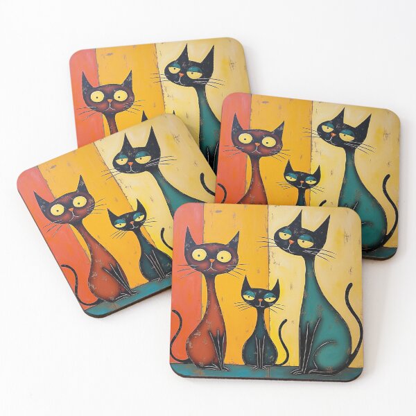 Item preview, Retro Trio Cats Whimsical Feline Art designed and sold by GaffaDesigns.