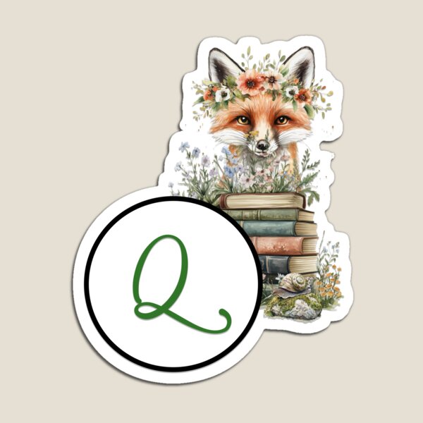 Item preview, Fox with Books Letter Q Monogram Sticker designed and sold by Stacey-Stickers.