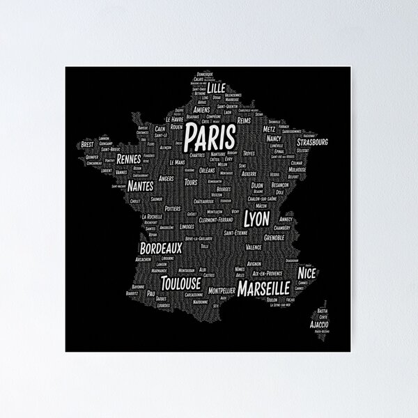 Item preview, France Cities Typography Map designed and sold by layalistoresa.