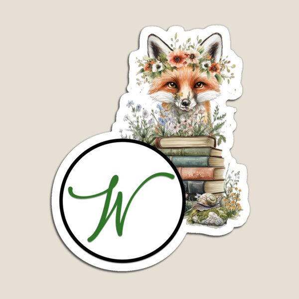 Item preview, Fox with Books Letter W Monogram Sticker designed and sold by Stacey-Stickers.