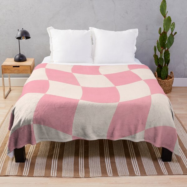 Item preview, Wavy Checkerboard Pattern Pink Cream Retro Groovy Abstract Home Decor designed and sold by Aureva Arts Shop.