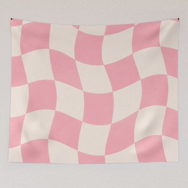 Item preview, Wavy Checkerboard Pattern Pink Cream Retro Groovy Abstract Home Decor designed and sold by Aureva Arts Shop.