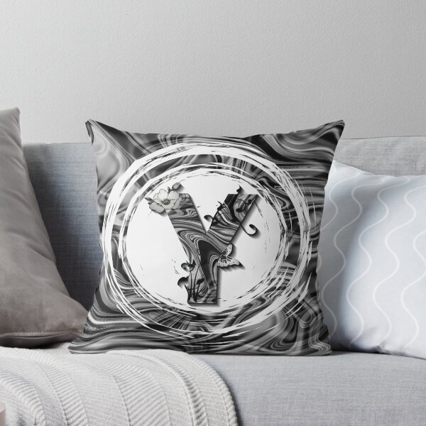 Item preview, Letter Y Botanical Monogram black and white liquid marble designed and sold by iRenza.