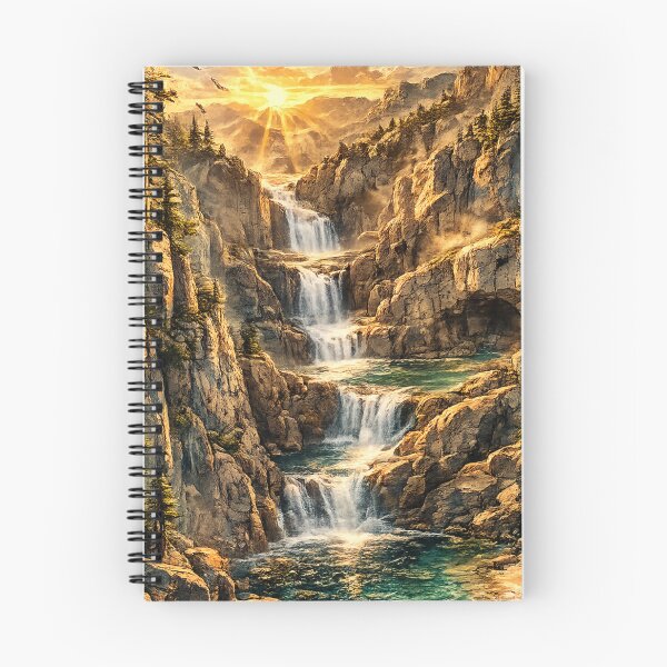 Item preview, Cascading Waterfall Canyon: Golden Sunrise Tiered Falls Forest Landscape designed and sold by irfanshikh.
