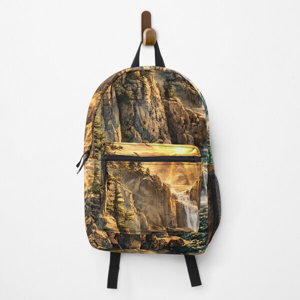 Item preview, Cascading Waterfall Canyon: Golden Sunrise Tiered Falls Forest Landscape designed and sold by irfanshikh.