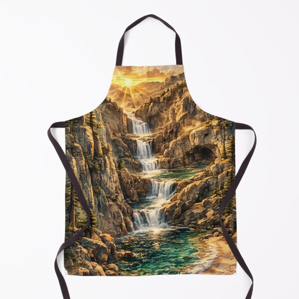 Item preview, Cascading Waterfall Canyon: Golden Sunrise Tiered Falls Forest Landscape designed and sold by irfanshikh.