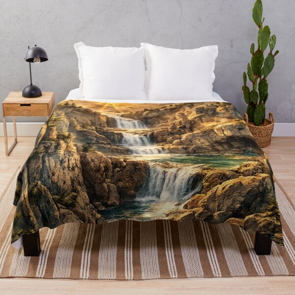 Item preview, Cascading Waterfall Canyon: Golden Sunrise Tiered Falls Forest Landscape designed and sold by irfanshikh.