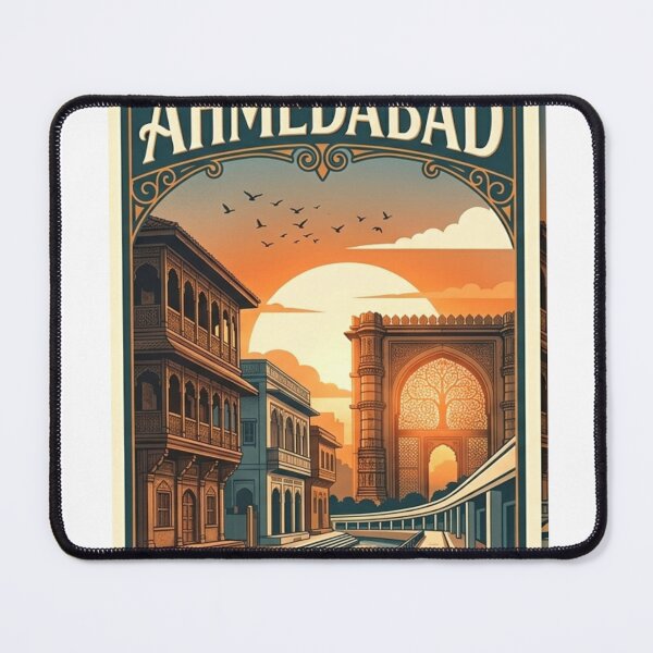 Item preview, Ahmedabad Gujarat India Vintage Travel Poster | Retro City Skyline designed and sold by Mathias Yakubu Design.