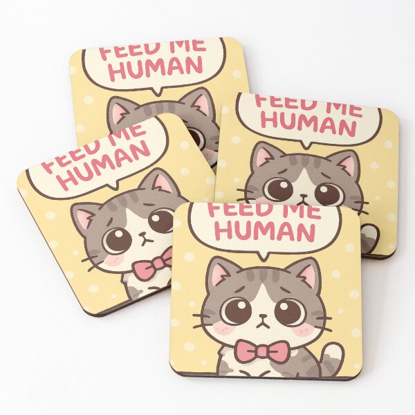 Item preview, Cute Hungry Cat "Feed Me Human" Kawaii Cartoon Design designed and sold by Cat-astrophes.