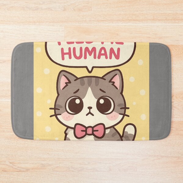 Item preview, Cute Hungry Cat "Feed Me Human" Kawaii Cartoon Design designed and sold by Cat-astrophes.