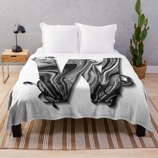 Item preview, Letter W Botanical Monogram black and white liquid marble designed and sold by iRenza.