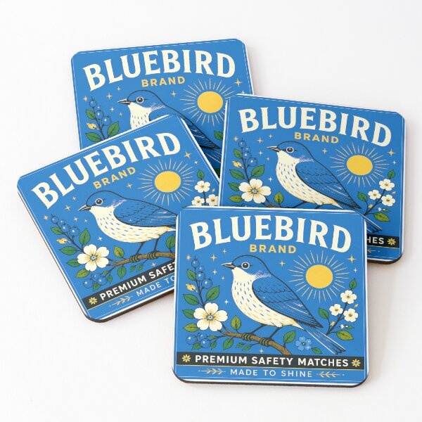 Item preview, Blue Retro Bird Matchbox Print designed and sold by Filora Atelier | Bird Art.
