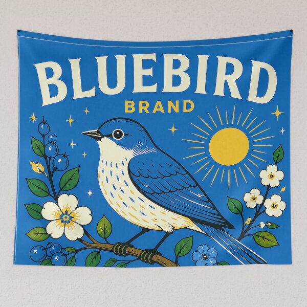 Item preview, Blue Retro Bird Matchbox Print designed and sold by Filora Atelier | Bird Art.