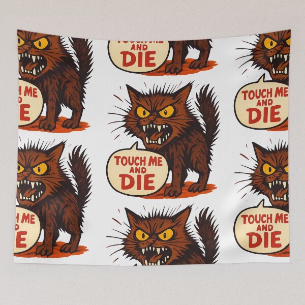 Item preview, Angry Cat "Touch Me and Die" Funny Dark Humor Design for Cat Lovers designed and sold by Cat-astrophes.
