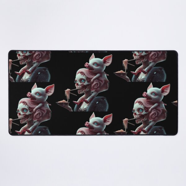 Item preview, Gothic Skull Girl Eating Noodles with Creepy Piglet designed and sold by LujziWorld.