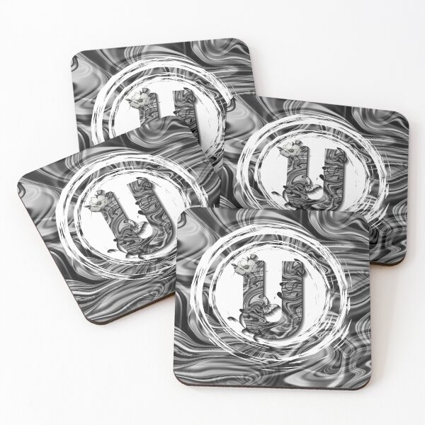 Item preview, Letter U Botanical Monogram black and white liquid marble designed and sold by iRenza.