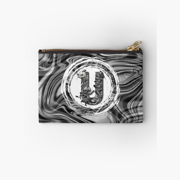Item preview, Letter U Botanical Monogram black and white liquid marble designed and sold by iRenza.