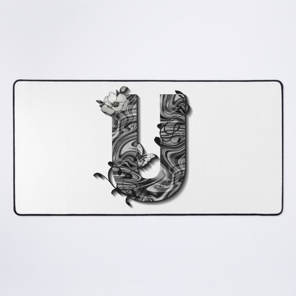 Item preview, Letter U Botanical Monogram black and white liquid marble designed and sold by iRenza.