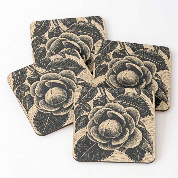 Item preview, Blooming Camellia Flower | Botanical Linocut designed and sold by Linoluca.
