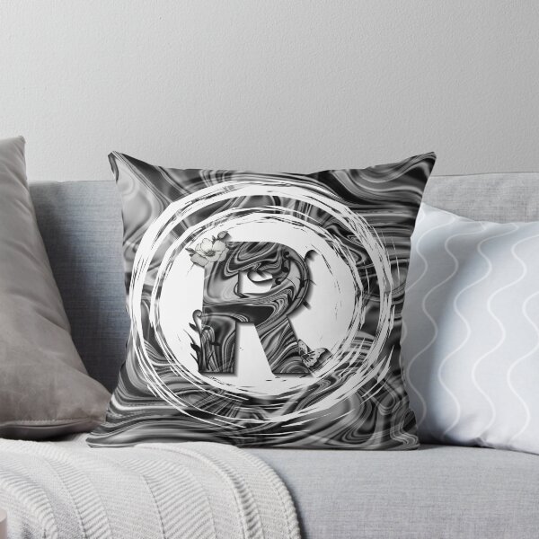 Item preview, Letter R Botanical Monogram black and white liquid marble designed and sold by iRenza.