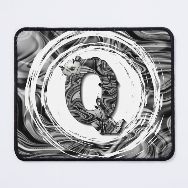 Item preview, Letter Q Botanical Monogram black and white liquid marble designed and sold by iRenza.