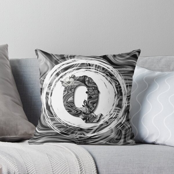 Item preview, Letter Q Botanical Monogram black and white liquid marble designed and sold by iRenza.