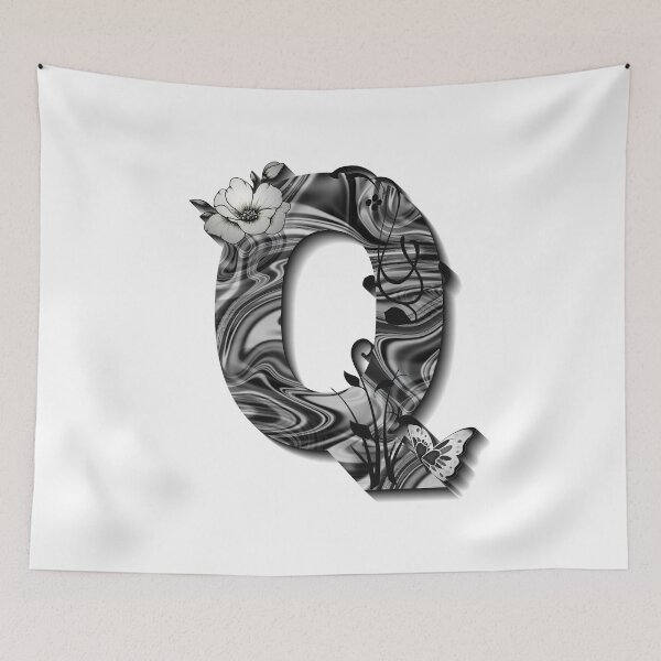 Item preview, Letter Q Botanical Monogram black and white liquid marble designed and sold by iRenza.