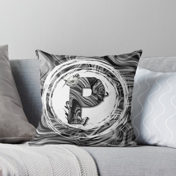 Item preview, Letter P Botanical Monogram black and white liquid marble designed and sold by iRenza.