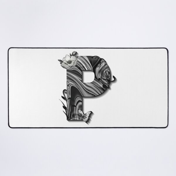 Item preview, Letter P Botanical Monogram black and white liquid marble designed and sold by iRenza.