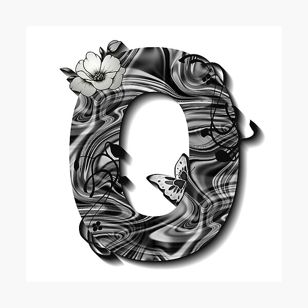 Item preview, Letter O Botanical Monogram black and white liquid marble designed and sold by iRenza.