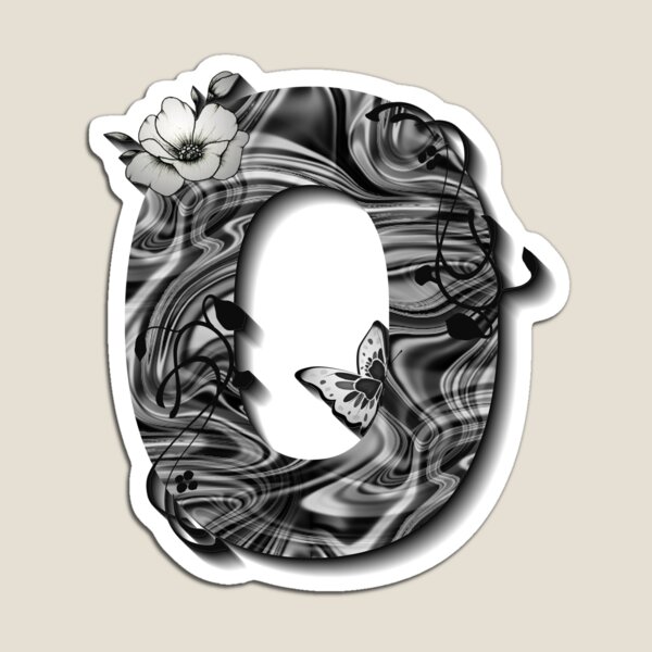 Item preview, Letter O Botanical Monogram black and white liquid marble designed and sold by iRenza.