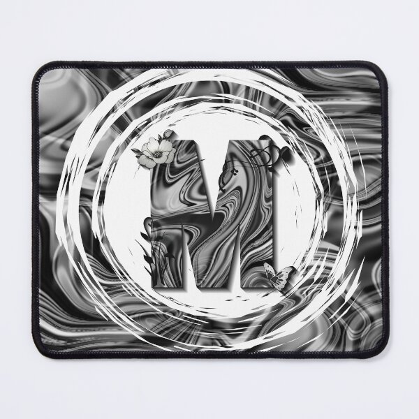 Item preview, Letter M Botanical Monogram black and white liquid marble designed and sold by iRenza.