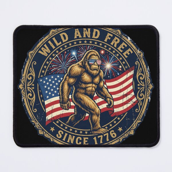 Item preview, Wild and Free Bigfoot Ornate Flag Badge designed and sold by Roy & Tiffany.