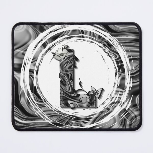 Item preview, Letter L Botanical Monogram black and white liquid marble designed and sold by iRenza.