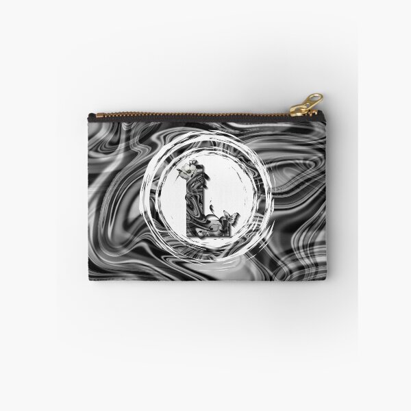 Item preview, Letter L Botanical Monogram black and white liquid marble designed and sold by iRenza.