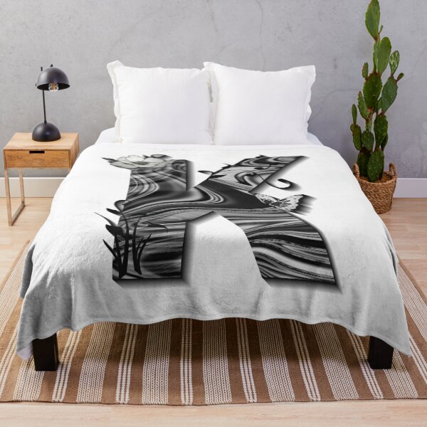 Item preview, Letter K Botanical Monogram black and white liquid marble designed and sold by iRenza.