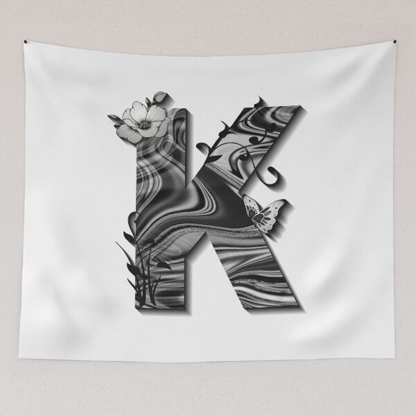 Item preview, Letter K Botanical Monogram black and white liquid marble designed and sold by iRenza.