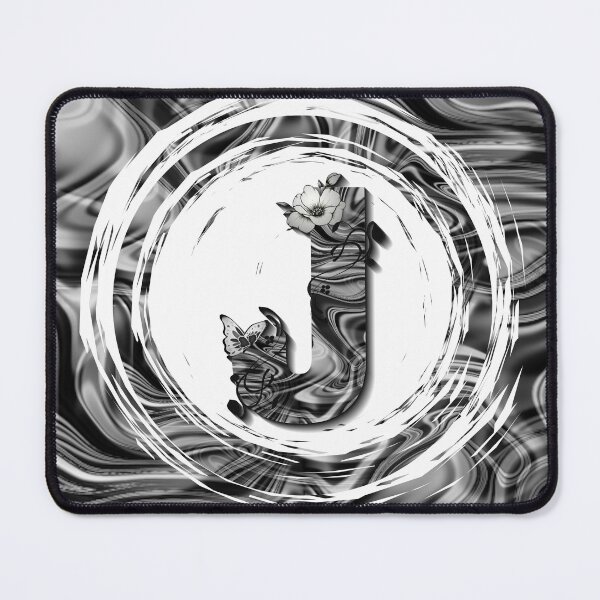 Item preview, Letter J Botanical Monogram black and white liquid marble designed and sold by iRenza.