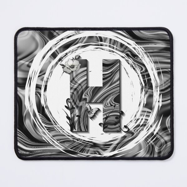 Item preview, Letter H Botanical Monogram black and white liquid marble designed and sold by iRenza.