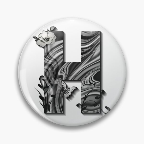Item preview, Letter H Botanical Monogram black and white liquid marble designed and sold by iRenza.