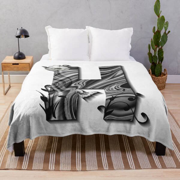 Item preview, Letter H Botanical Monogram black and white liquid marble designed and sold by iRenza.
