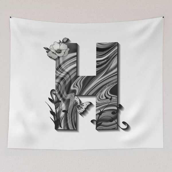 Item preview, Letter H Botanical Monogram black and white liquid marble designed and sold by iRenza.