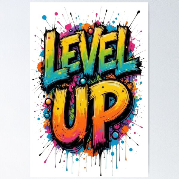 Item preview, Level Up – Colorful Graffiti Typography Splash Art designed and sold by PixelStyle Studio.