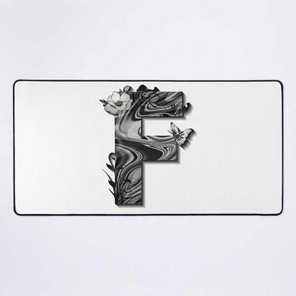 Item preview, Letter F Botanical Monogram black and white liquid marble designed and sold by iRenza.