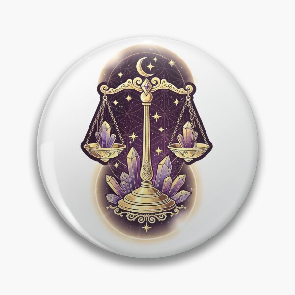 Item preview, Libra Gold Scales Amethyst Crystal Moon Stars Zodiac Art designed and sold by Zodiac Celestial Art.